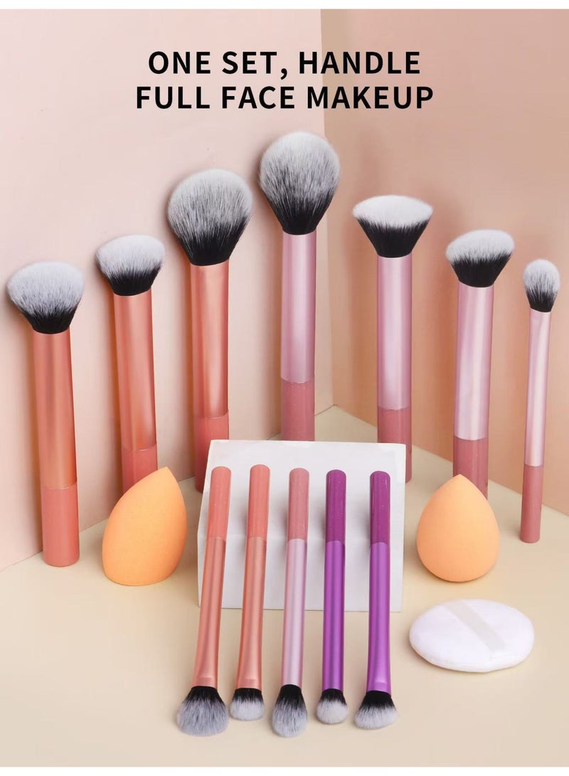 JUMEI 15-Piece Professional Makeup Brush Set – 12 Essential Brushes, 2 Beauty Sponges & 1 Powder Puff for Flawless Makeup | Perfect for Beginners & Pros - Image 4